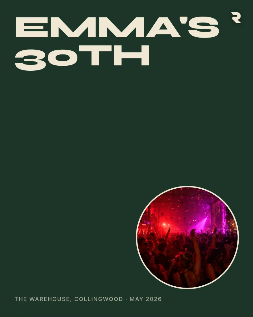 A post for a party with a round photo on green