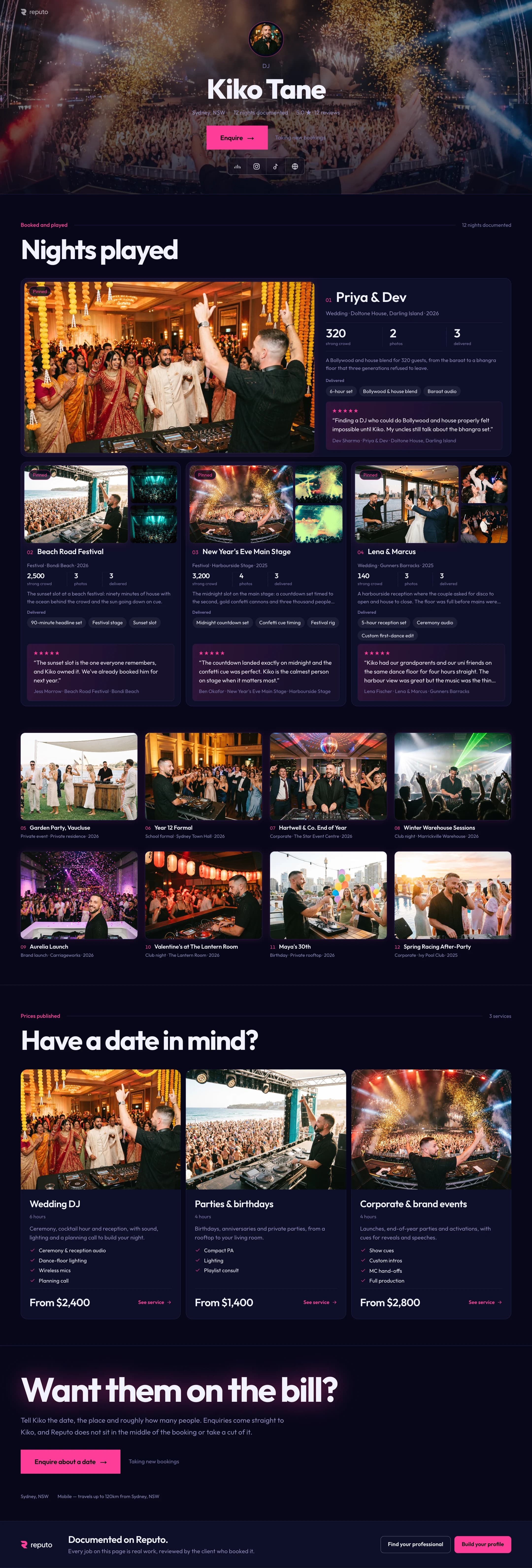 Kiko Tane's site, showing the jobs he has documented